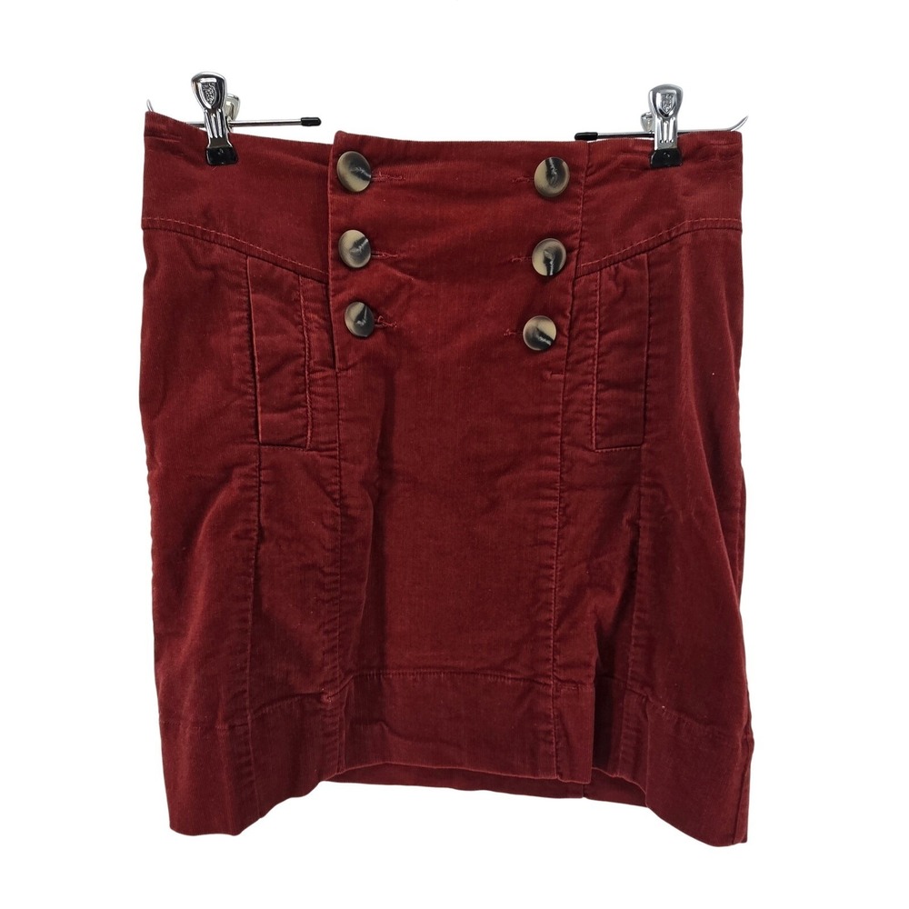 Cidra Corduroy Mini Skirt Womens 2 Burgundy Sailor Double Breasted High Waist